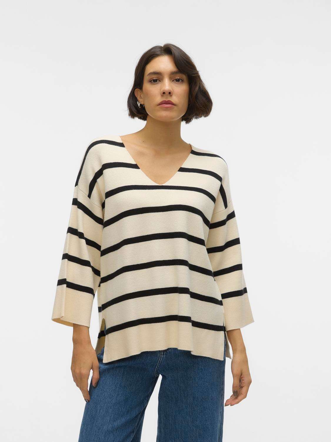 свитер с V-образным вырезом VMSABA 3/4 V-NCK STRIPE PULLOVER GA NOOS