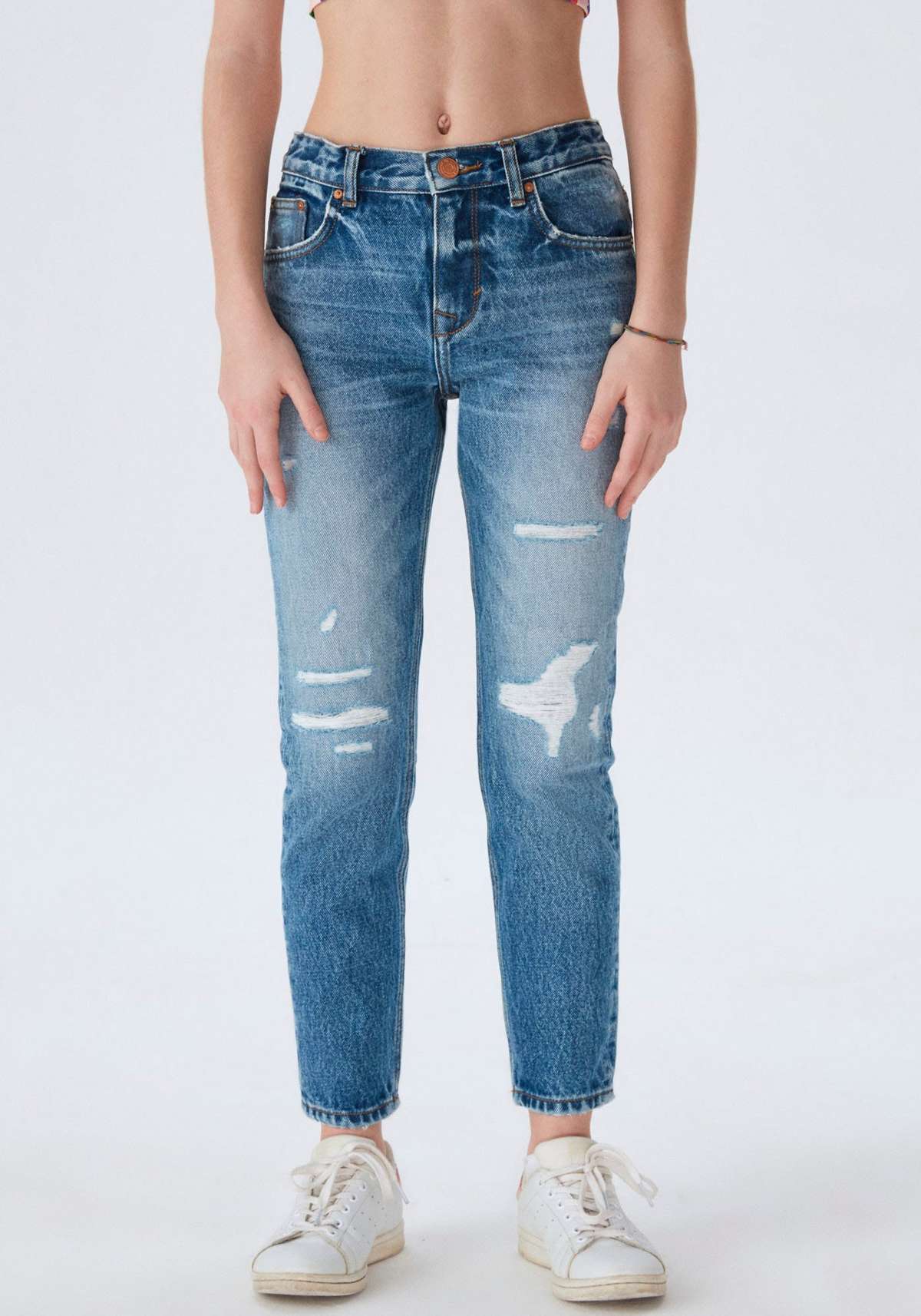 Потертые джинсы модной длины до щиколотки для ДЕВОЧЕК.