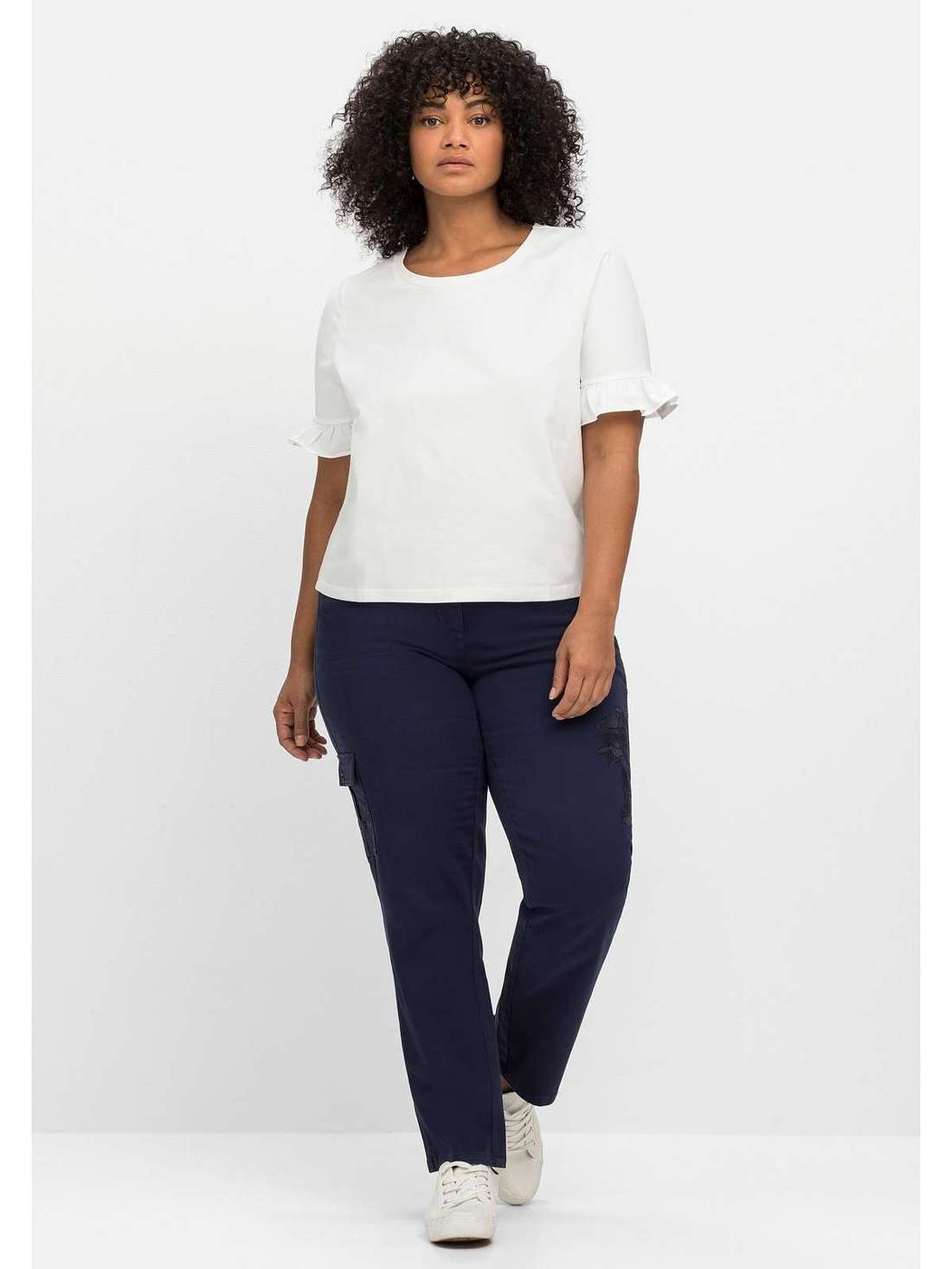 Брюки-карго бархатного вида с элегантной вышивкой Große Größen