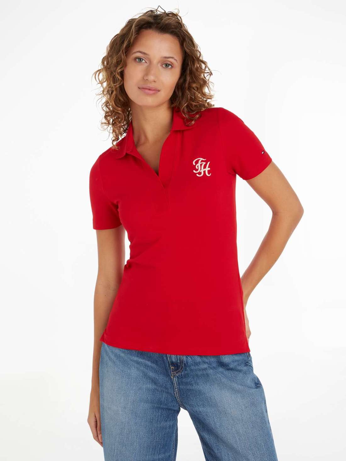 Рубашка-поло с надписью-логотипом Tommy Hilfiger Script SLIM TH SCRIPT OPN-NK POLO SS