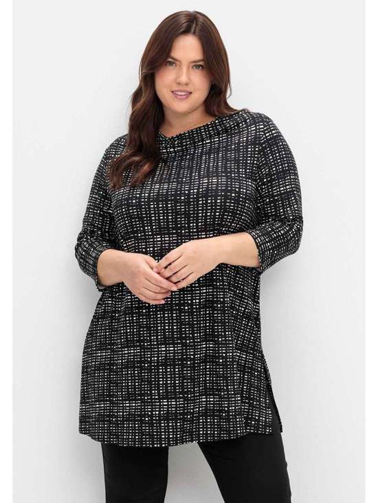 Длинная рубашка с принтом и вырезом-водопадом Große Größen