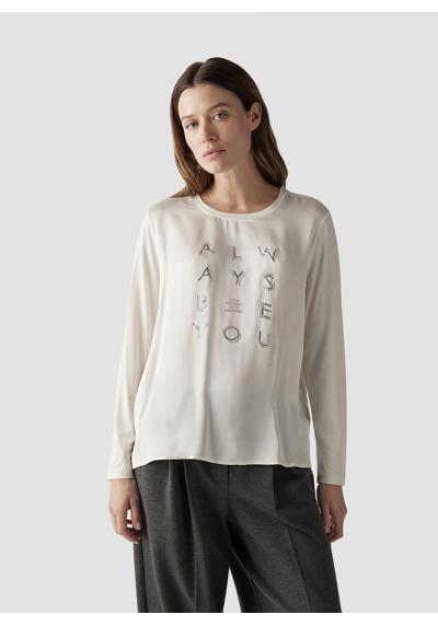 Рубашка с принтом Elegantes Langarmshirt mit Strass-Details in Cremewei?