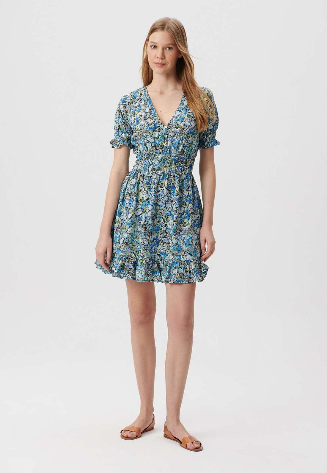 Мини-платье SHORT SLEEVE WOVEN DRESS