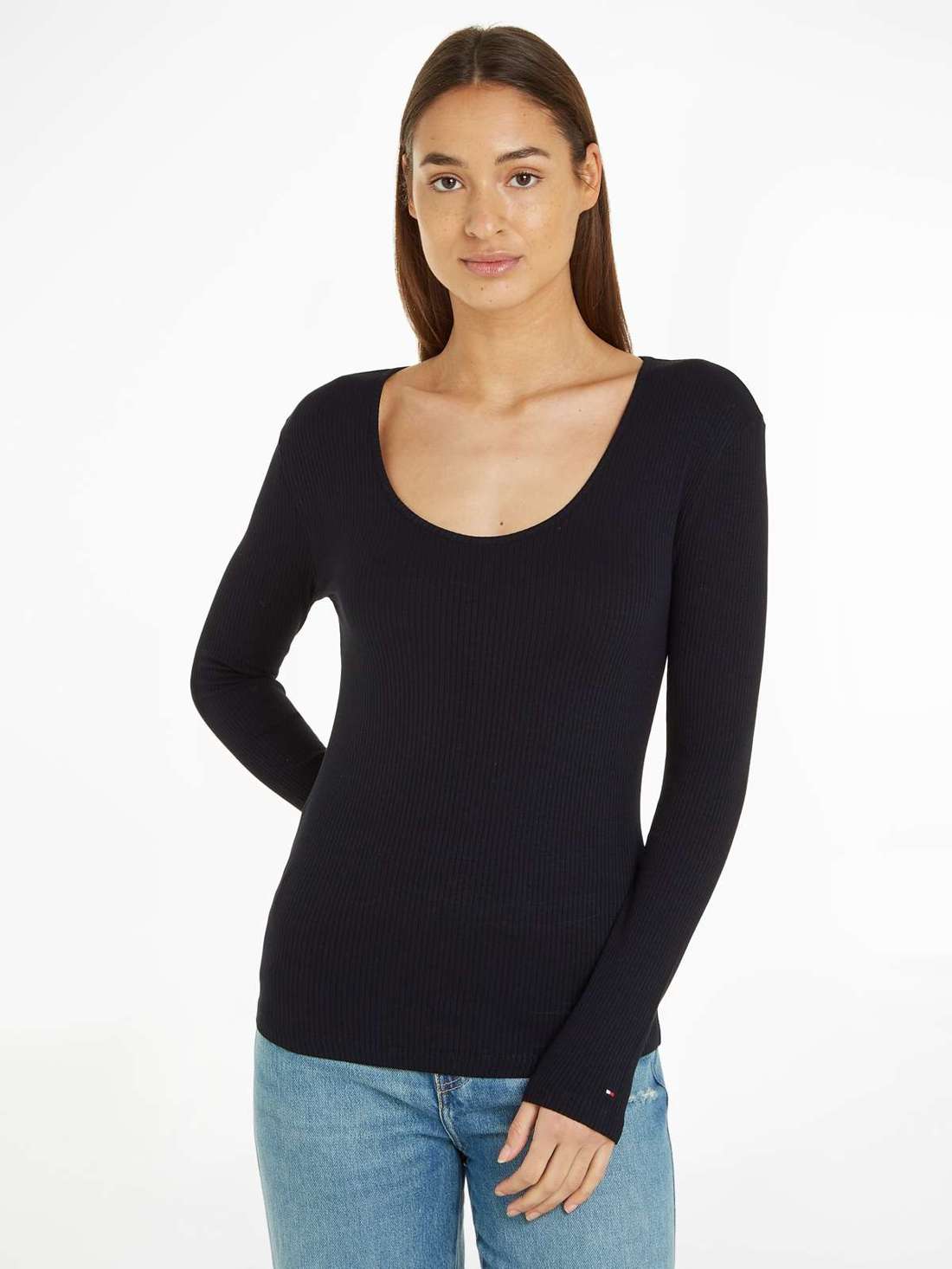 Рубашка с длинными рукавами и вышивкой логотипа SLIM 5X2 RIB SCOOP-NK LS