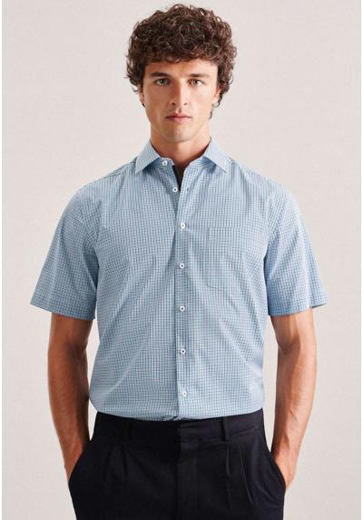 Рубашка деловая, стандартные короткие рукава, воротник «Кент», клетка.