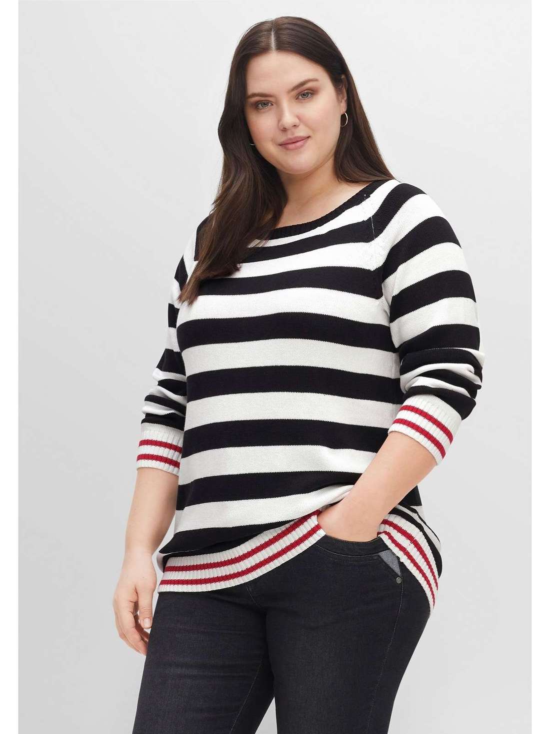 Свитер с круглым вырезом и полосками Große Größen