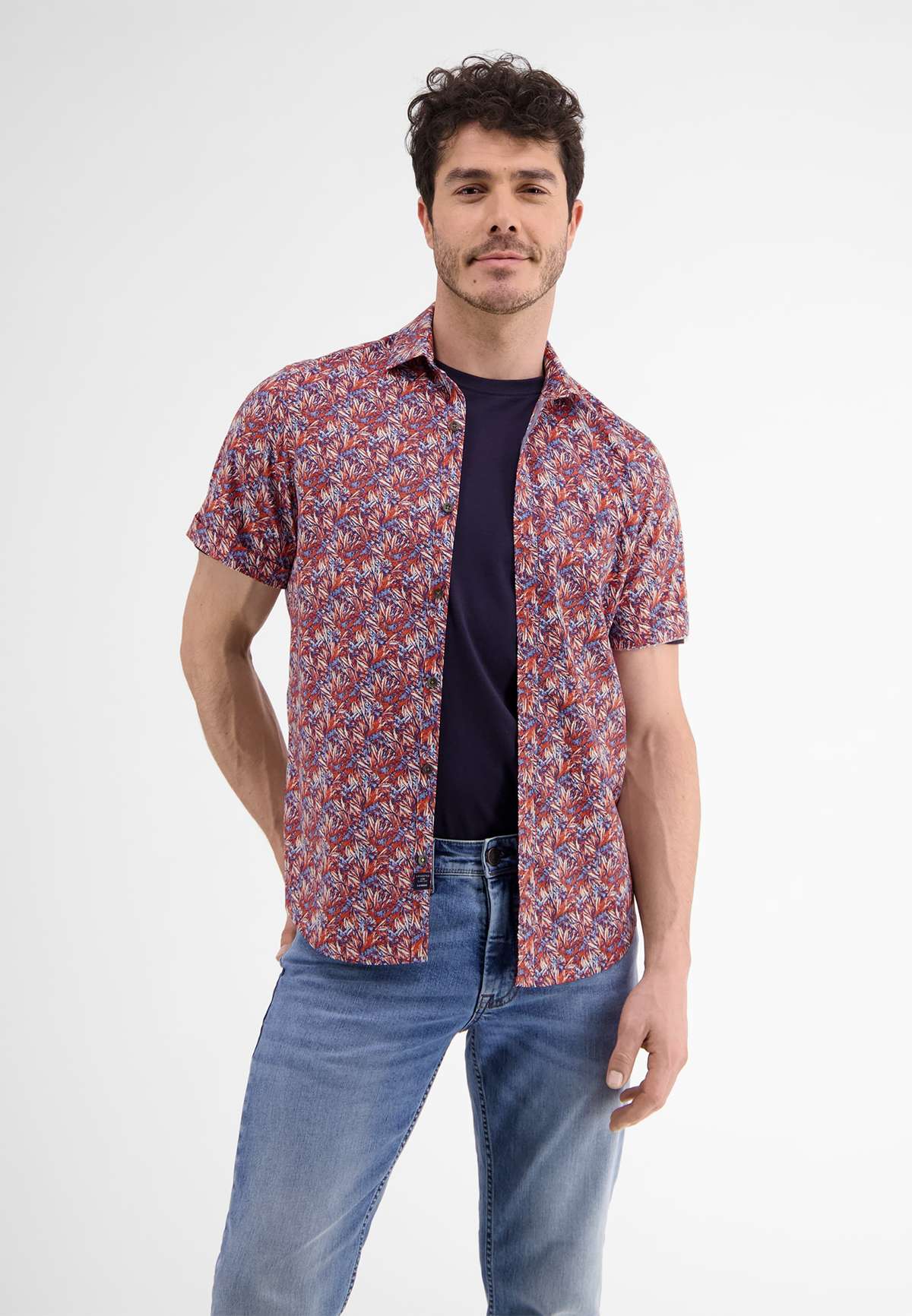 Рубашка с коротким рукавом LERROS Poplin-Kurzarmhemd mit floralem AOP