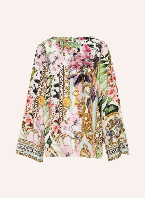 Блузка-рубашка из шелка с драгоценными камнями