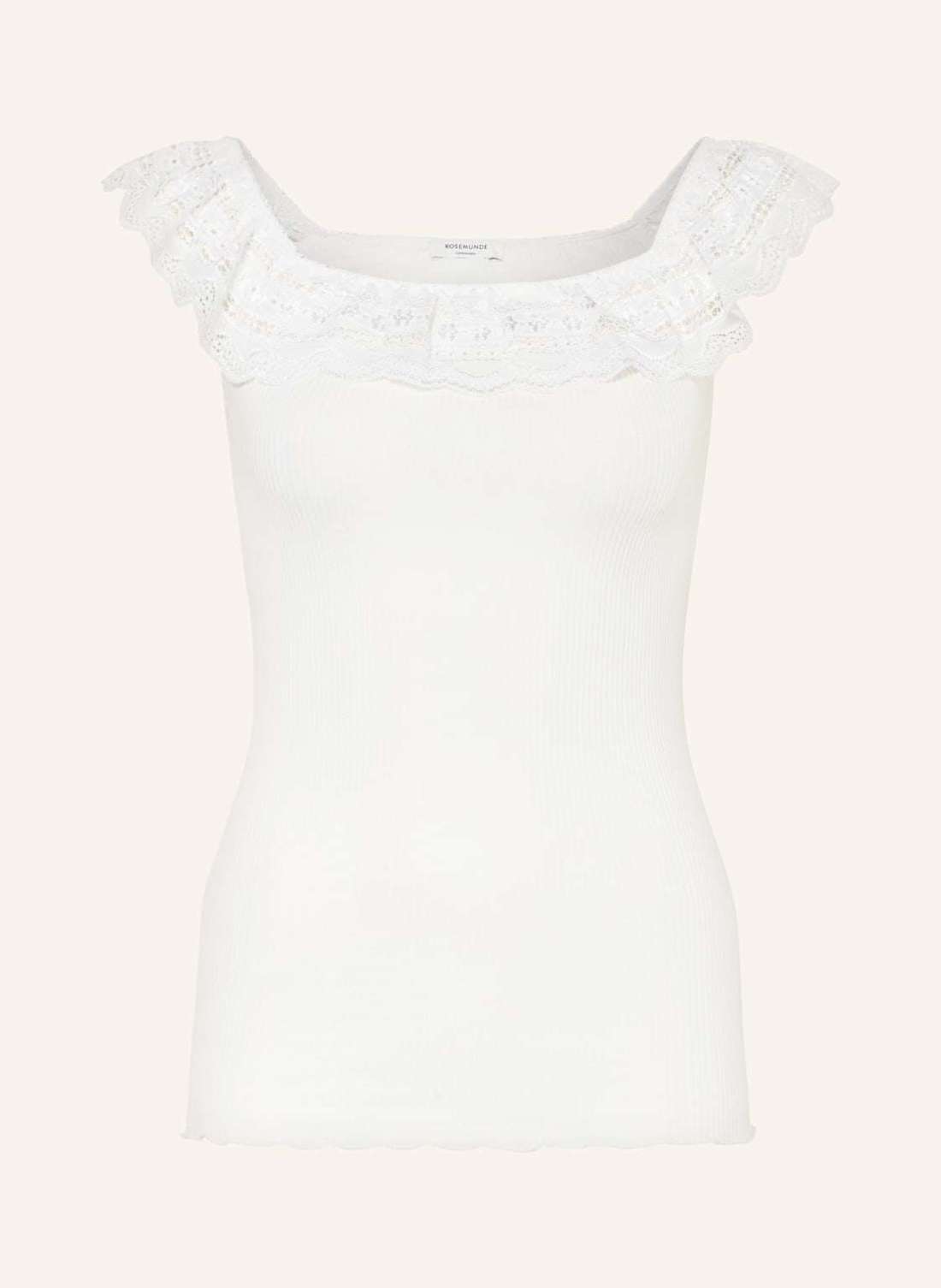 Шелковый топ с открытыми плечами и кружевом