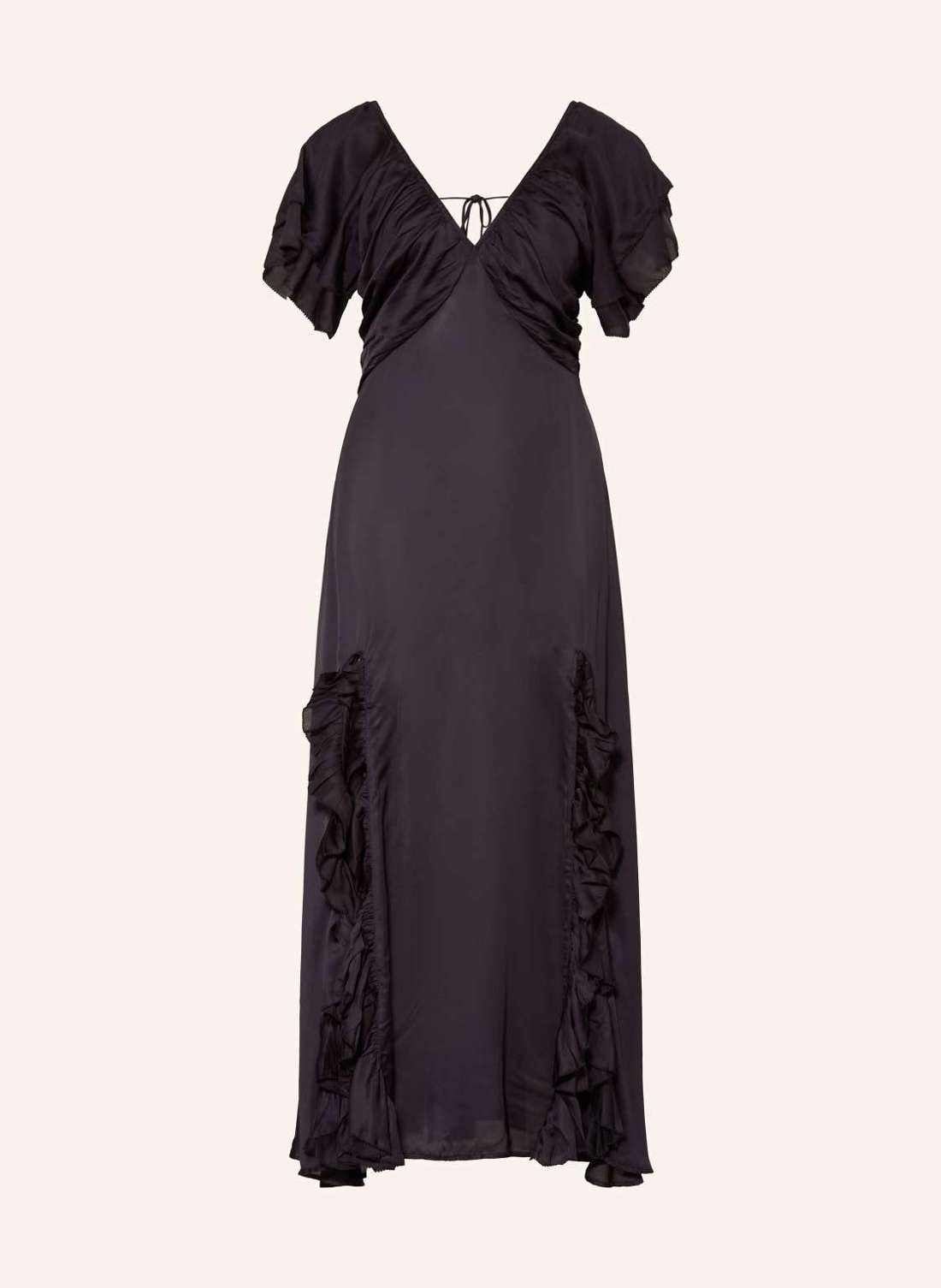 Атласное платье с рюшами и вырезами