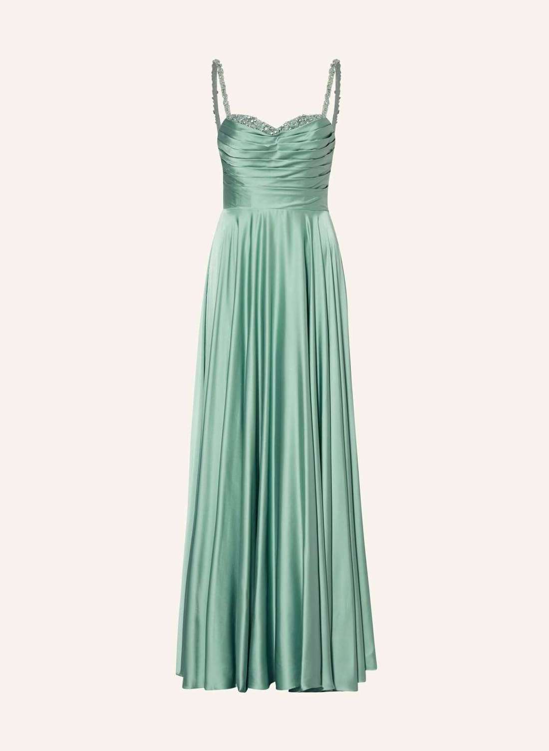 Атласное вечернее платье с драгоценными камнями