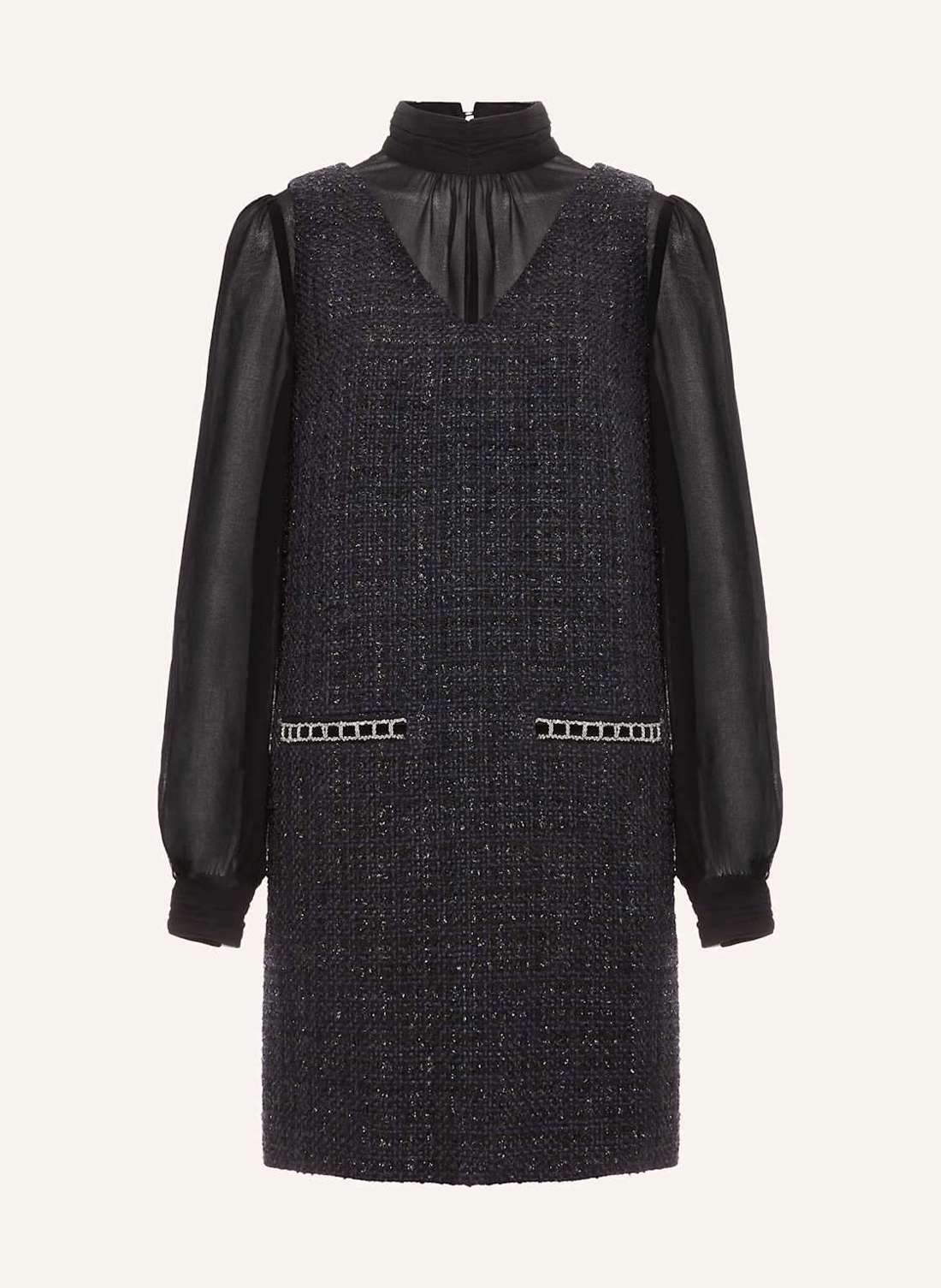 Комплект sabine: твидовое платье с блестящей пряжей и блузка-рубашка