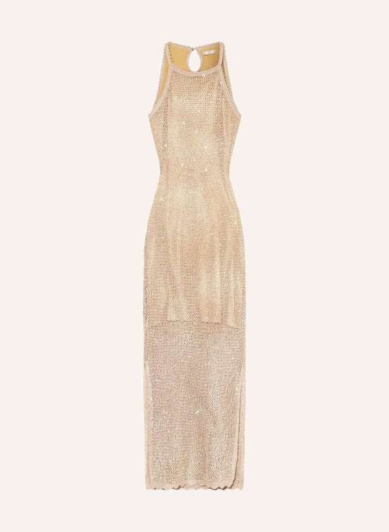 Трикотажное платье с вырезом и пайетками
