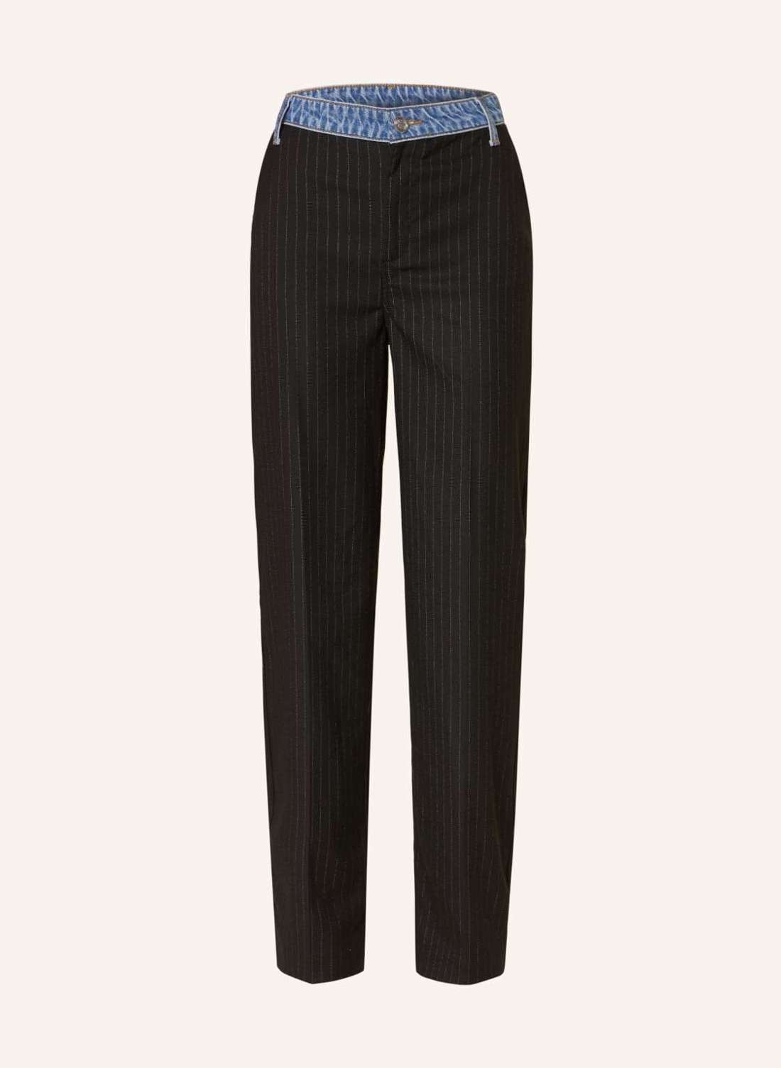 Брюки из смеси материалов с блестящей пряжей.