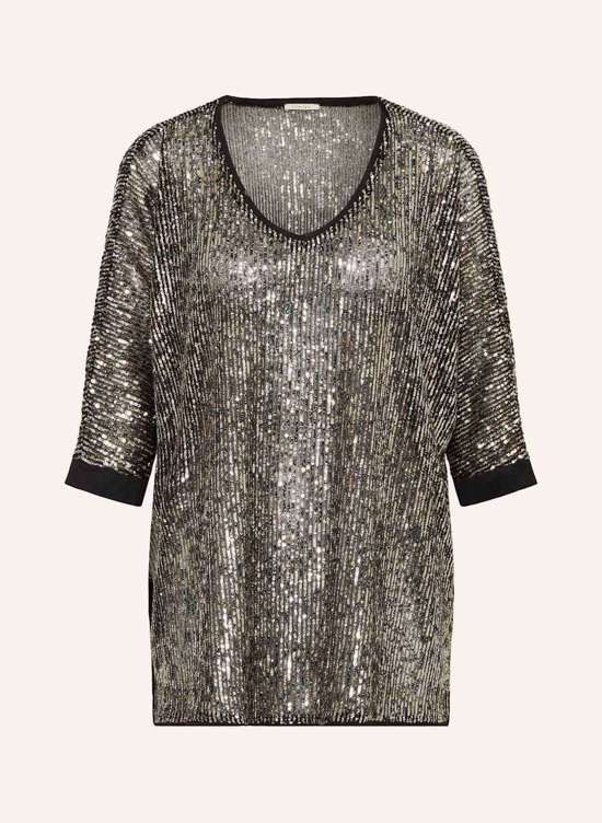 Блузка-рубашка с пайетками и рукавами 3/4