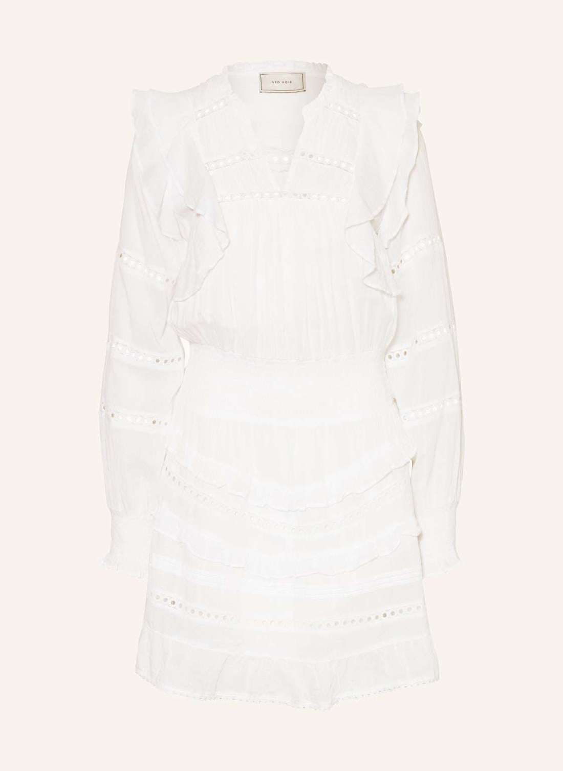 Платье с рюшами и кружевом с люверсами