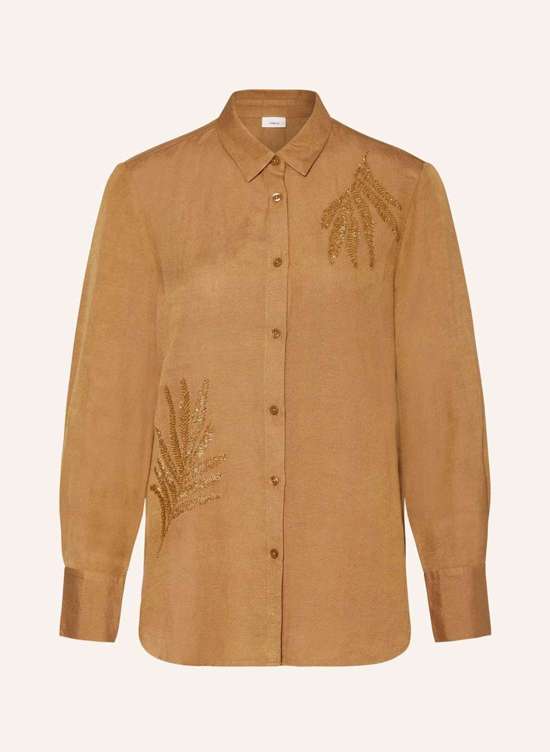 Блузка-рубашка с льном и декоративными бусинами