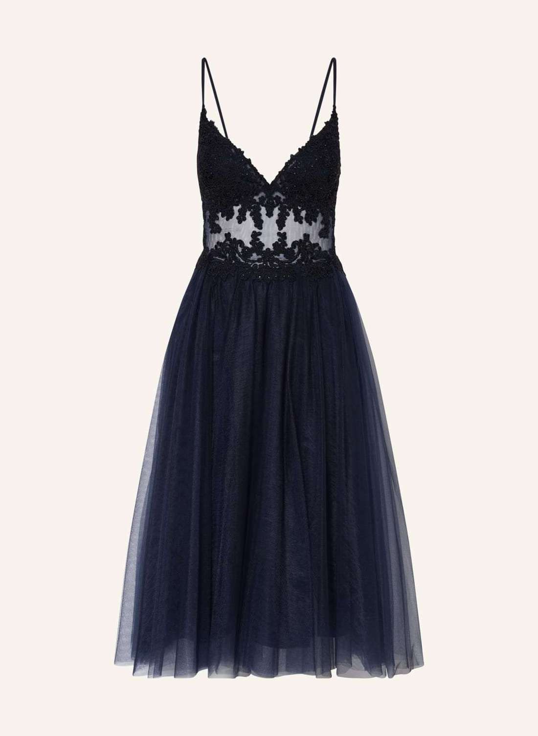 Коктейльное платье с кружевом и драгоценными камнями