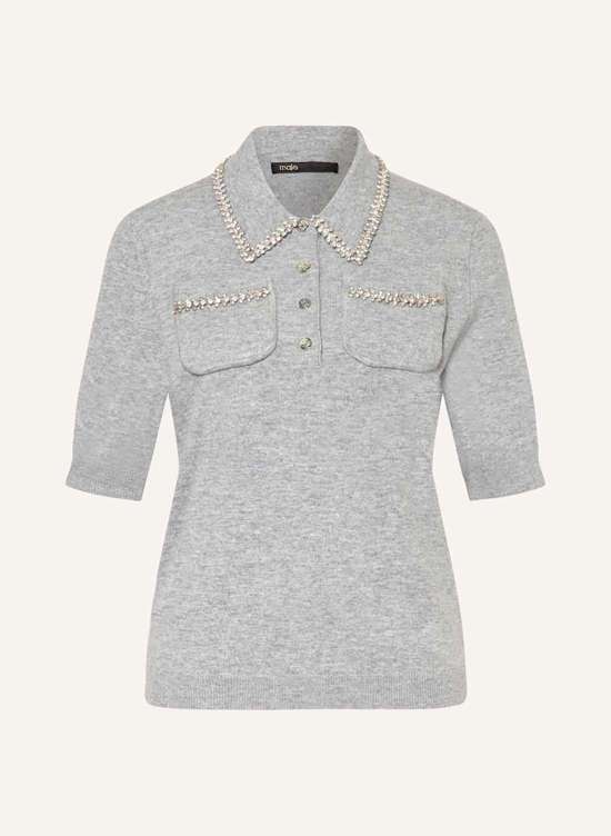 Вязаная рубашка-поло с драгоценными камнями