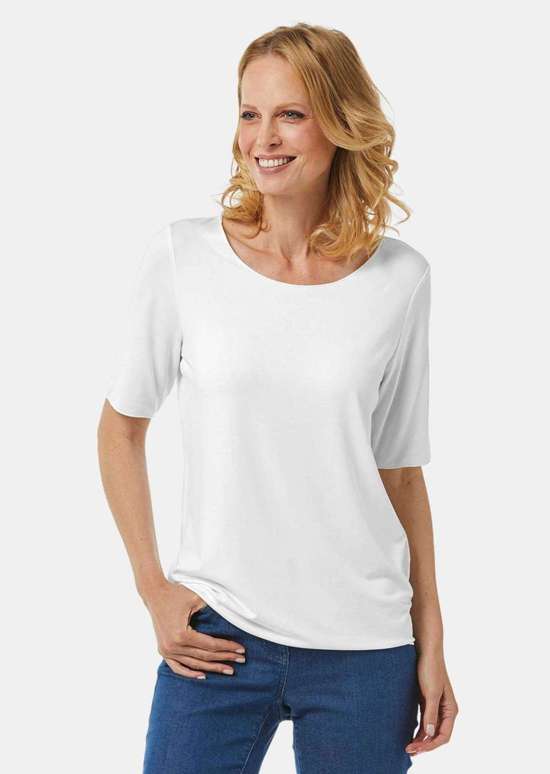 Комбинированная рубашка с короткими рукавами и декоративной каймой в тон.