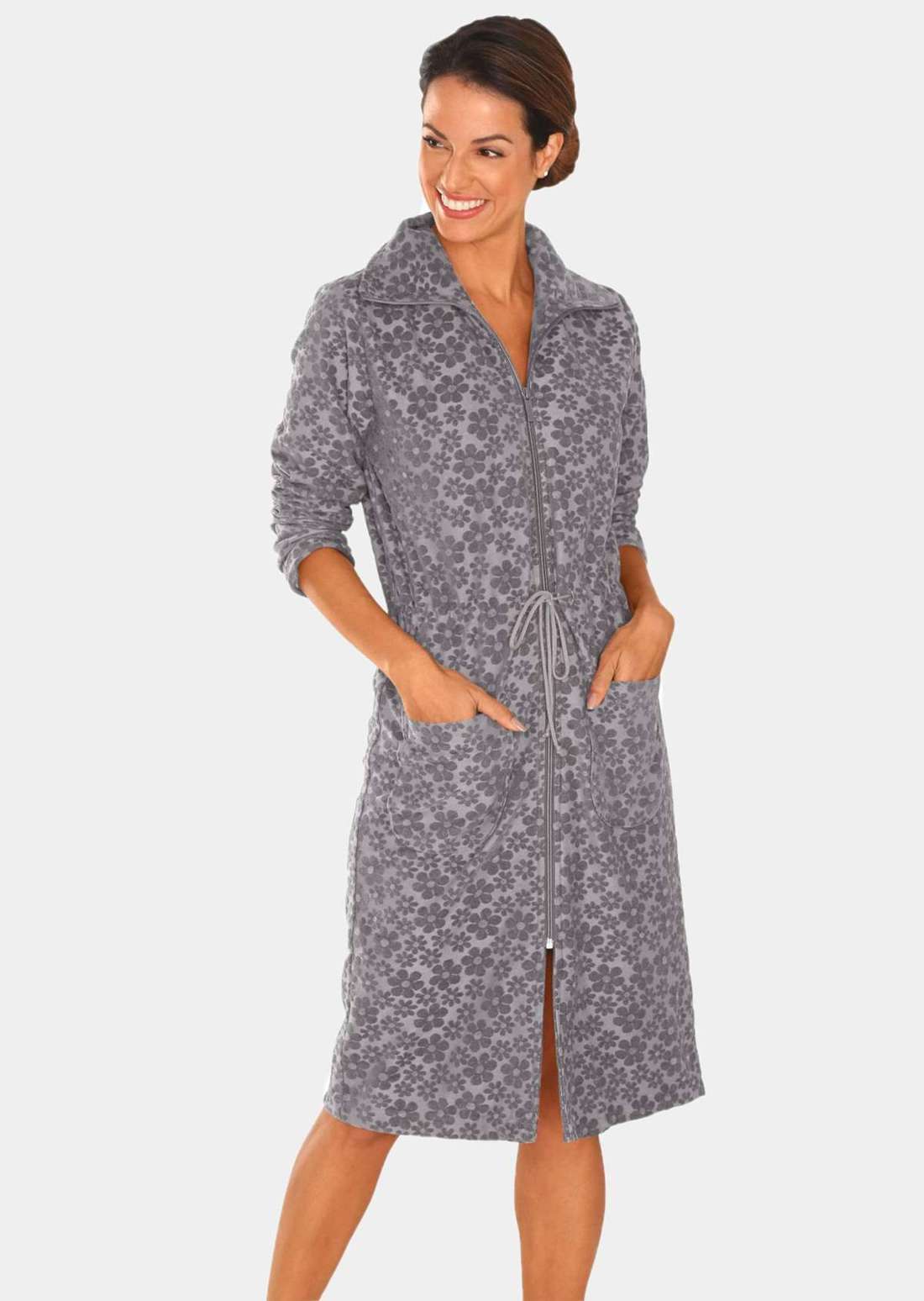 Домашний халат с молнией и расклешенным воротником