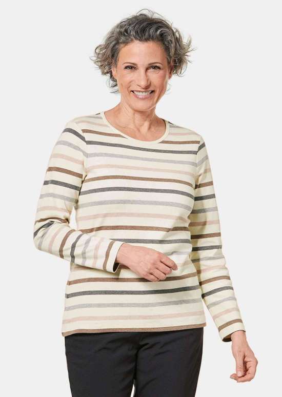 Рубашка в полоску вязанной пряжей из мягкого интерлока.