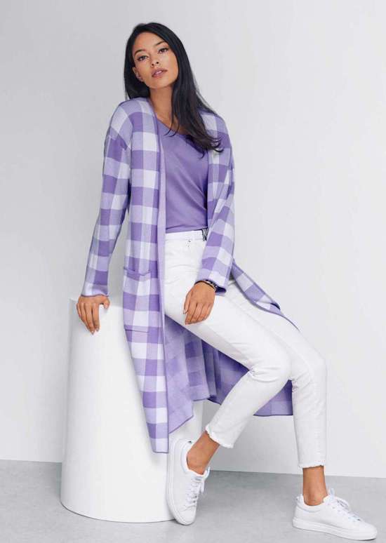 Трикотажное пальто без застежки из клетчатого жаккарда