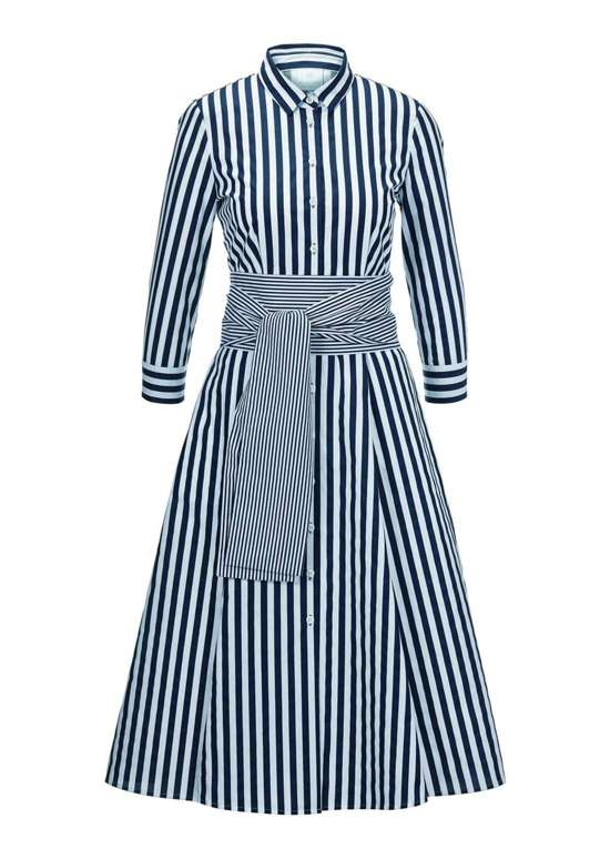 Полосатое платье-рубашка с завязывающимся поясом