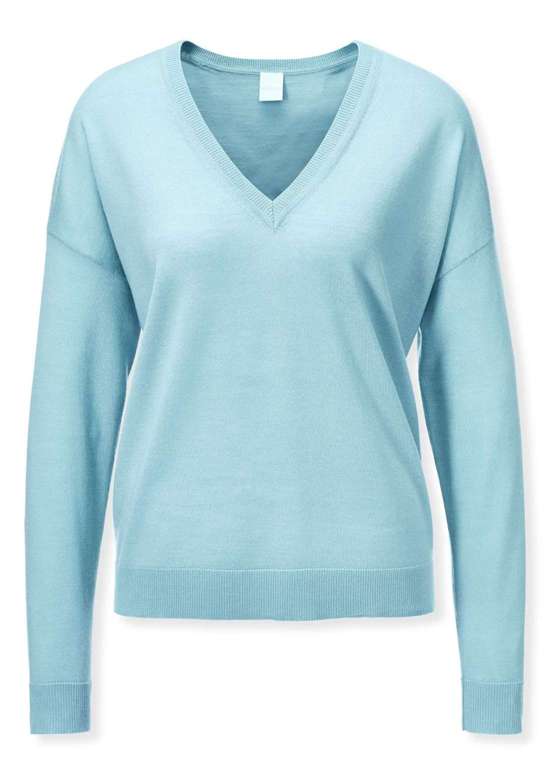 Свитер с V-образным вырезом из чистой новой шерсти.