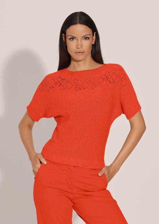 Свитер из хлопка и льна с полурукавами