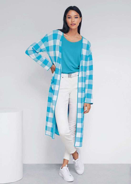 Трикотажное пальто без застежки из клетчатого жаккарда