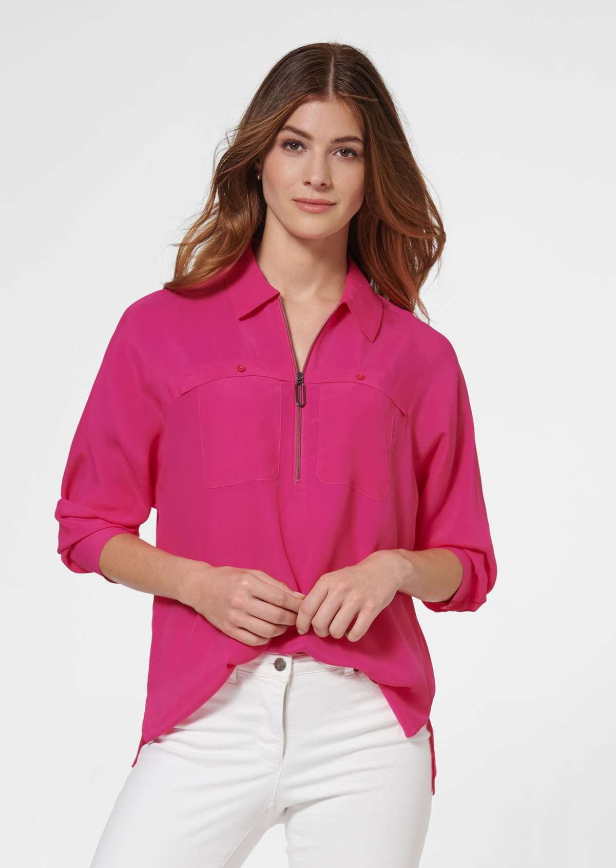 Блуза-рубашка с шелковым наполнением и молнией