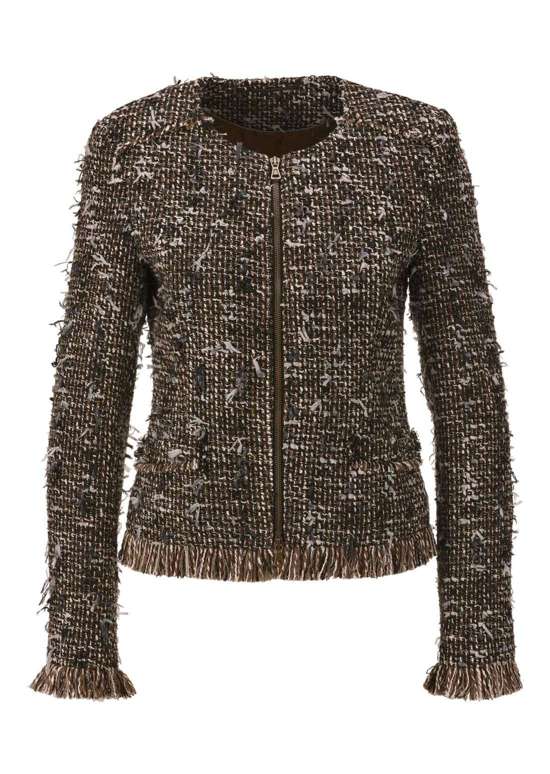 Короткий пиджак без воротника с бахромой