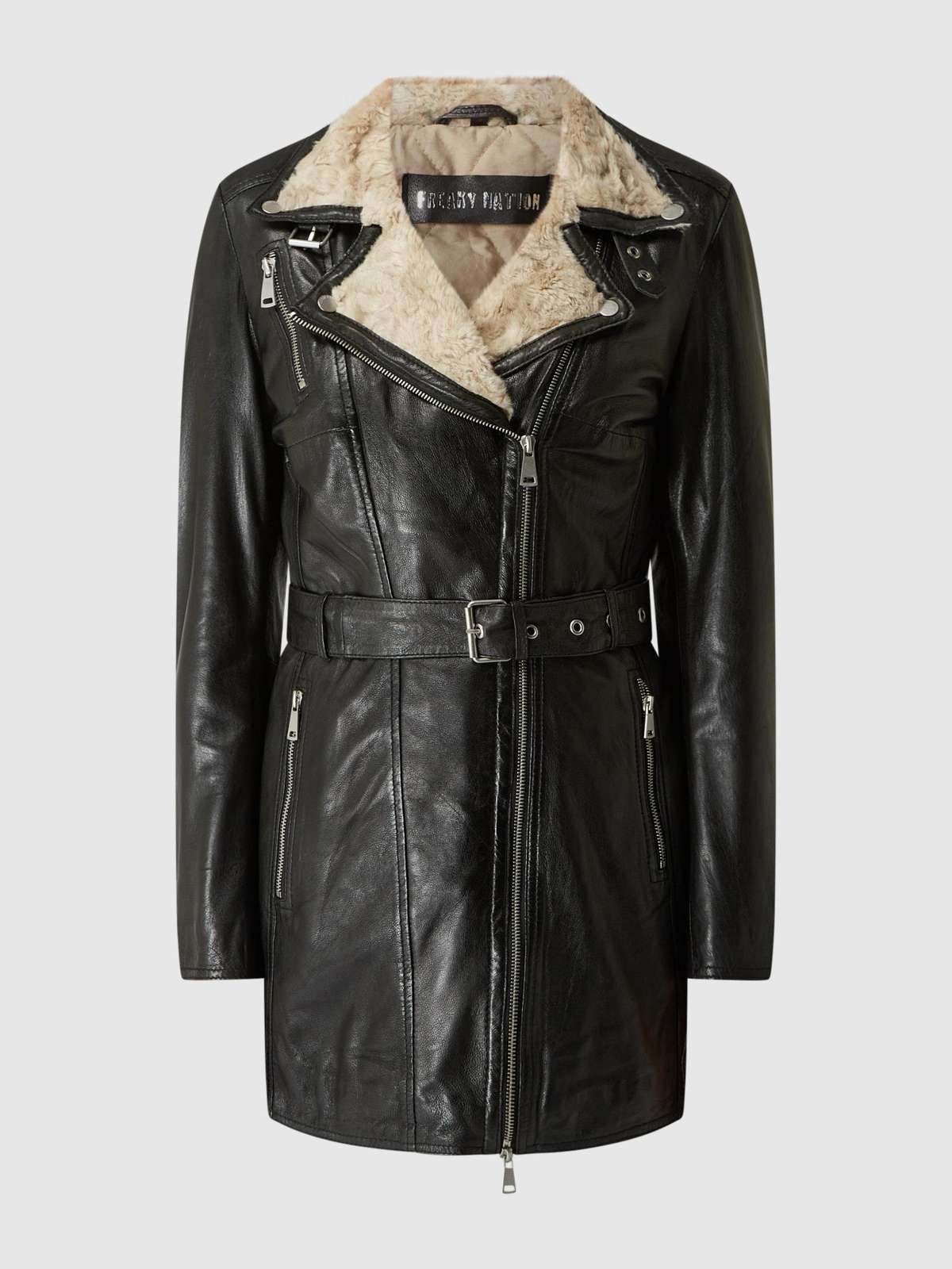 Кожаное пальто Polar Day-FN • с фиксированным поясным ремнем