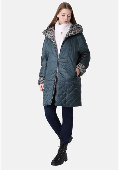 Стеганое пальто женское стеганое пальто на двусторонность (цвет темно-зеленый/серый с леопардовым принтом)