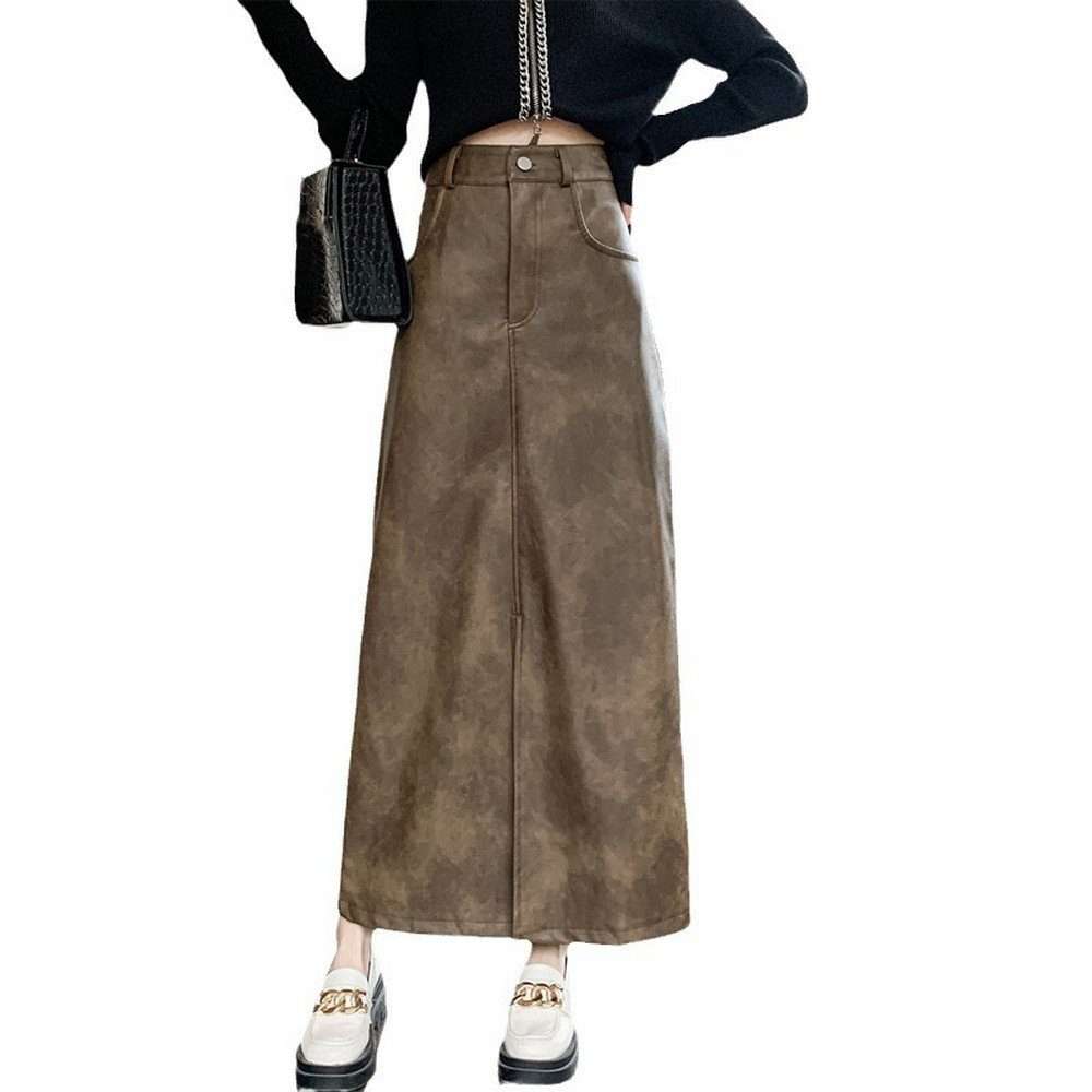 Юбка-трапеция, женская юбка, винтажная юбка с разрезом, высокая талия, юбка-карандаш длиной до колена