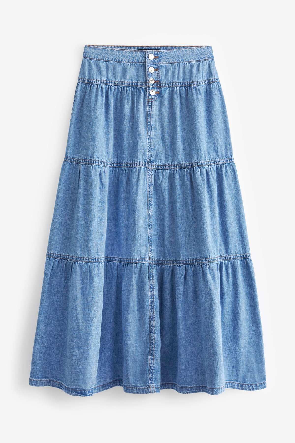 Джинсовая юбка Многоярусная джинсовая юбка макси