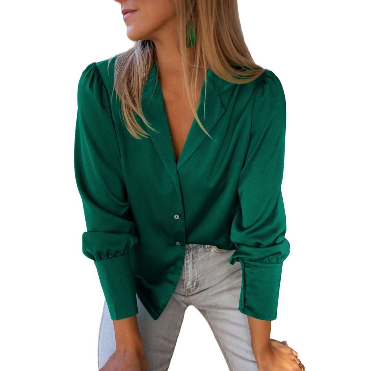 B.X Crop-Top Einfarbiges Langarm-Button-Down-Hemd für Damen mit elegantem Damenhemden Oberteile Strickjacken lange Ärmel Temperament
