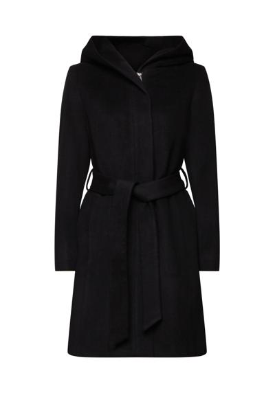 Пальто из переработанной шерсти: пальто с капюшоном из смесовой шерсти и поясом.