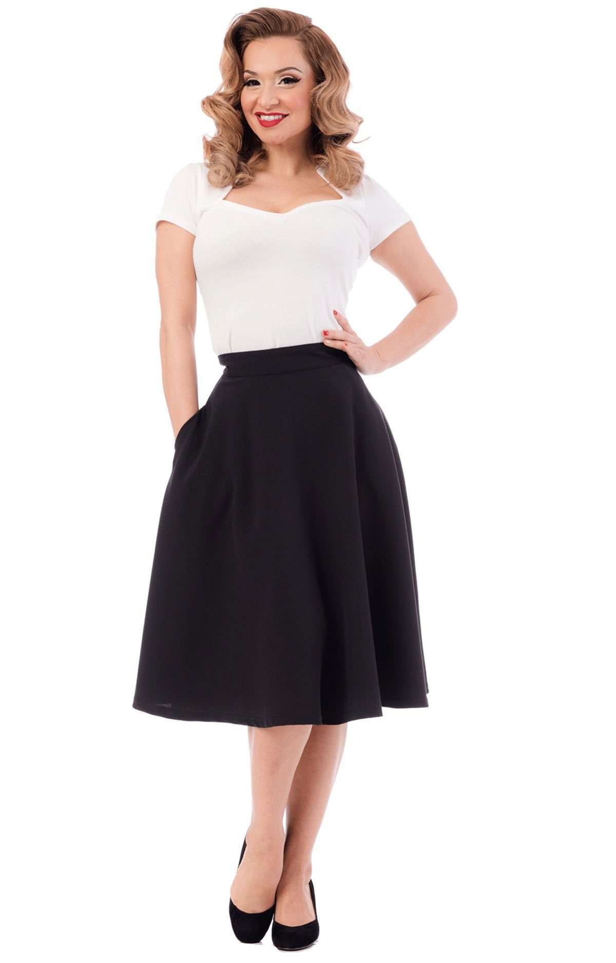 Юбка-трапеция с карманом и высокой талией, черная винтажная распашная юбка в стиле ретро