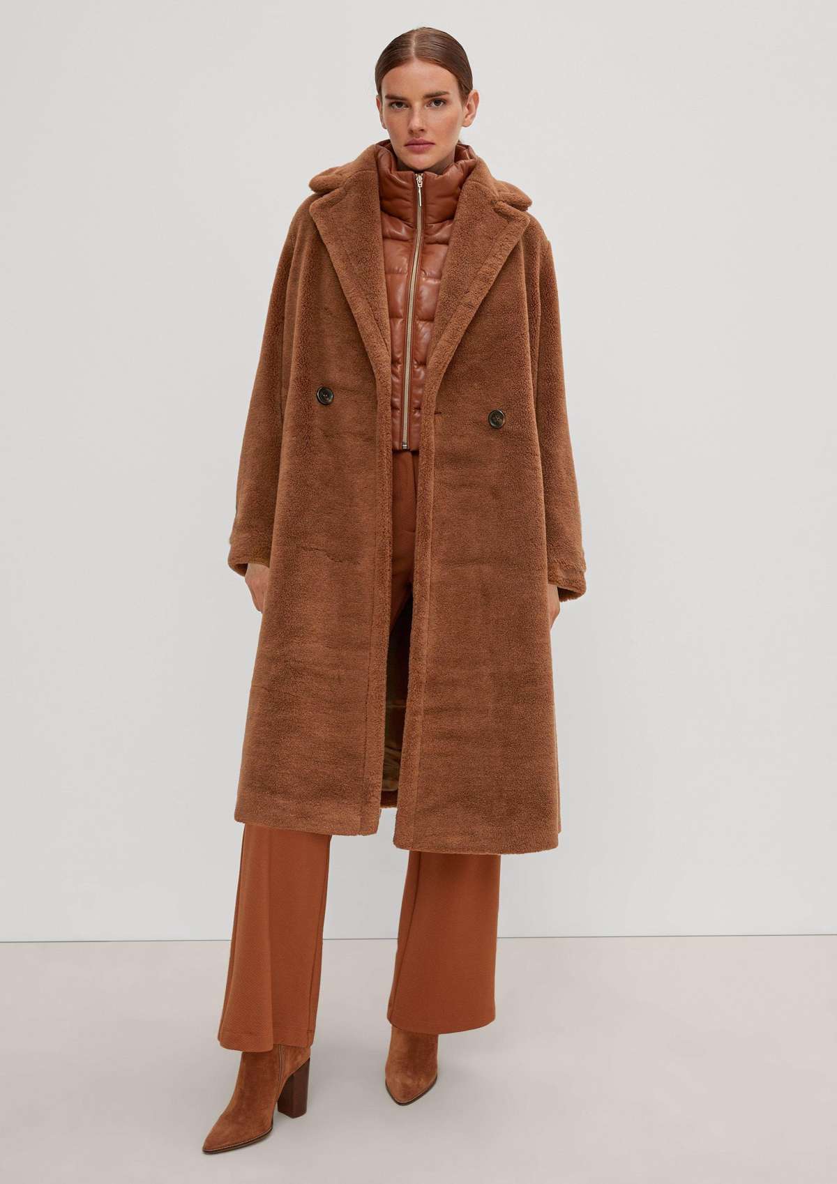 Длинное плюшевое пальто Тедди с воротником с лацканами