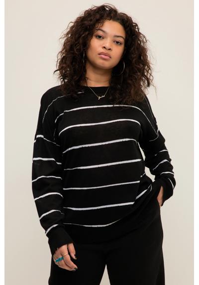 Вязаный свитер пуловер свободного покроя в полоску с круглым вырезом и длинными рукавами
