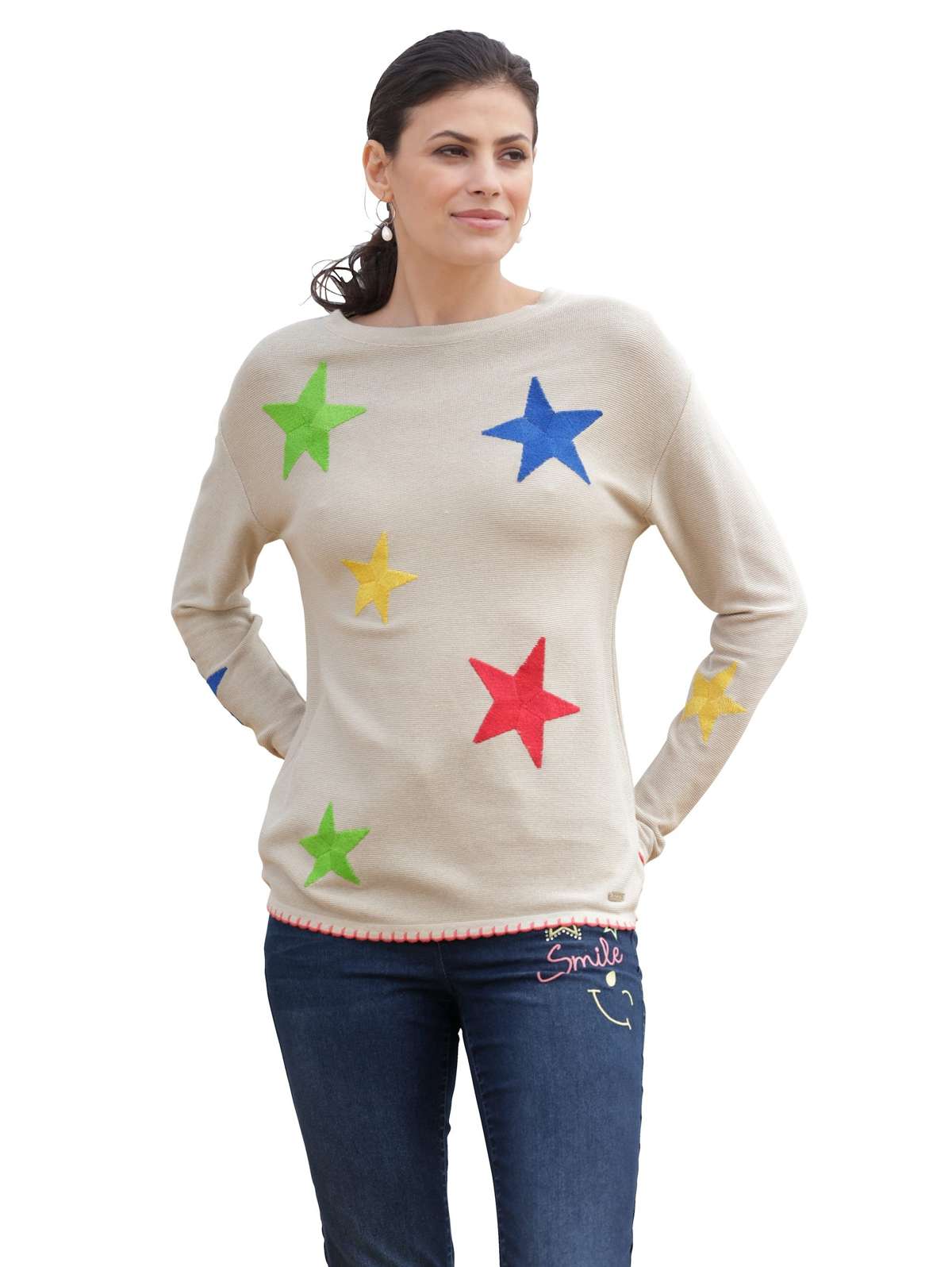 Вязаный пуловер со звездной вышивкой