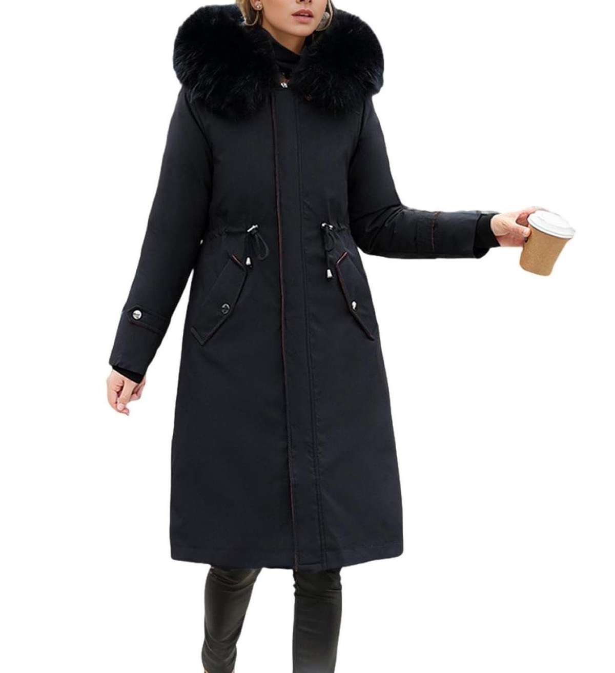 Зимнее пальто, зимнее пальто средней длины для женщин, ветронепроницаемое пальто с утолщенным меховым воротником и
