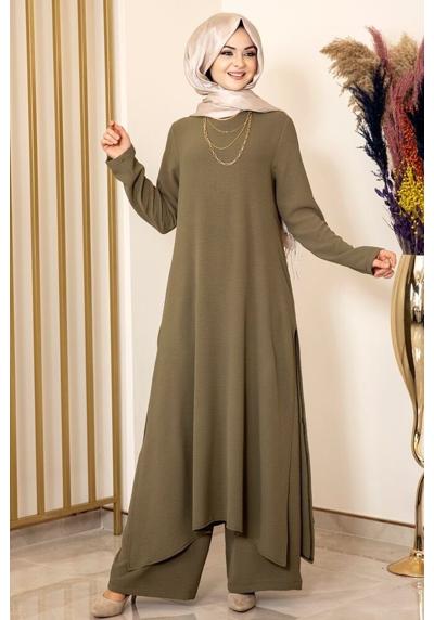 Длинная туника женский костюм-двойка цвета хаки длинная туника с брюками Одежда для хиджаба (ECE) (две части)