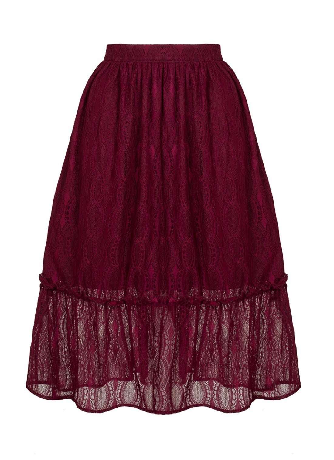 Юбка с рюшами Rhea, юбка с воланами и рюшами, бордовая винтажная юбка в стиле ретро, кружевная юбка