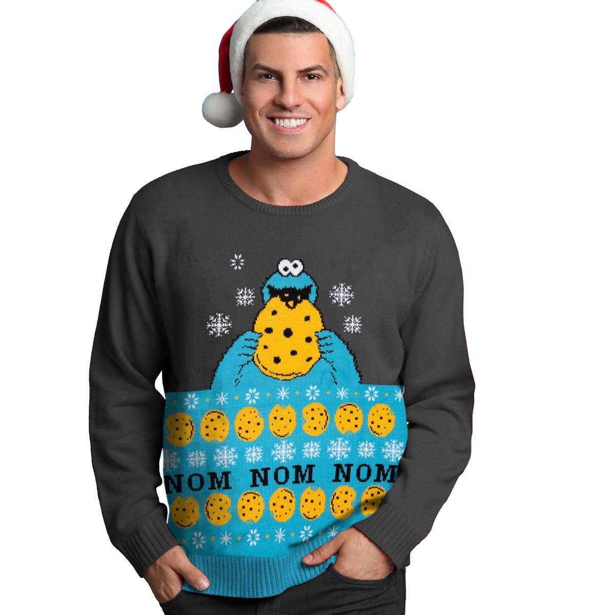 Рождественский свитер Улица Сезам Рождественский свитер унисекс - Cookie Monster Серый Синий