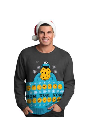 Рождественский свитер Улица Сезам Рождественский свитер унисекс - Cookie Monster Серый Синий