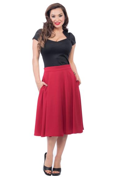 Юбка-трапеция Карман с высокой талией Острые ощущения Красная винтажная распашная юбка в стиле ретро