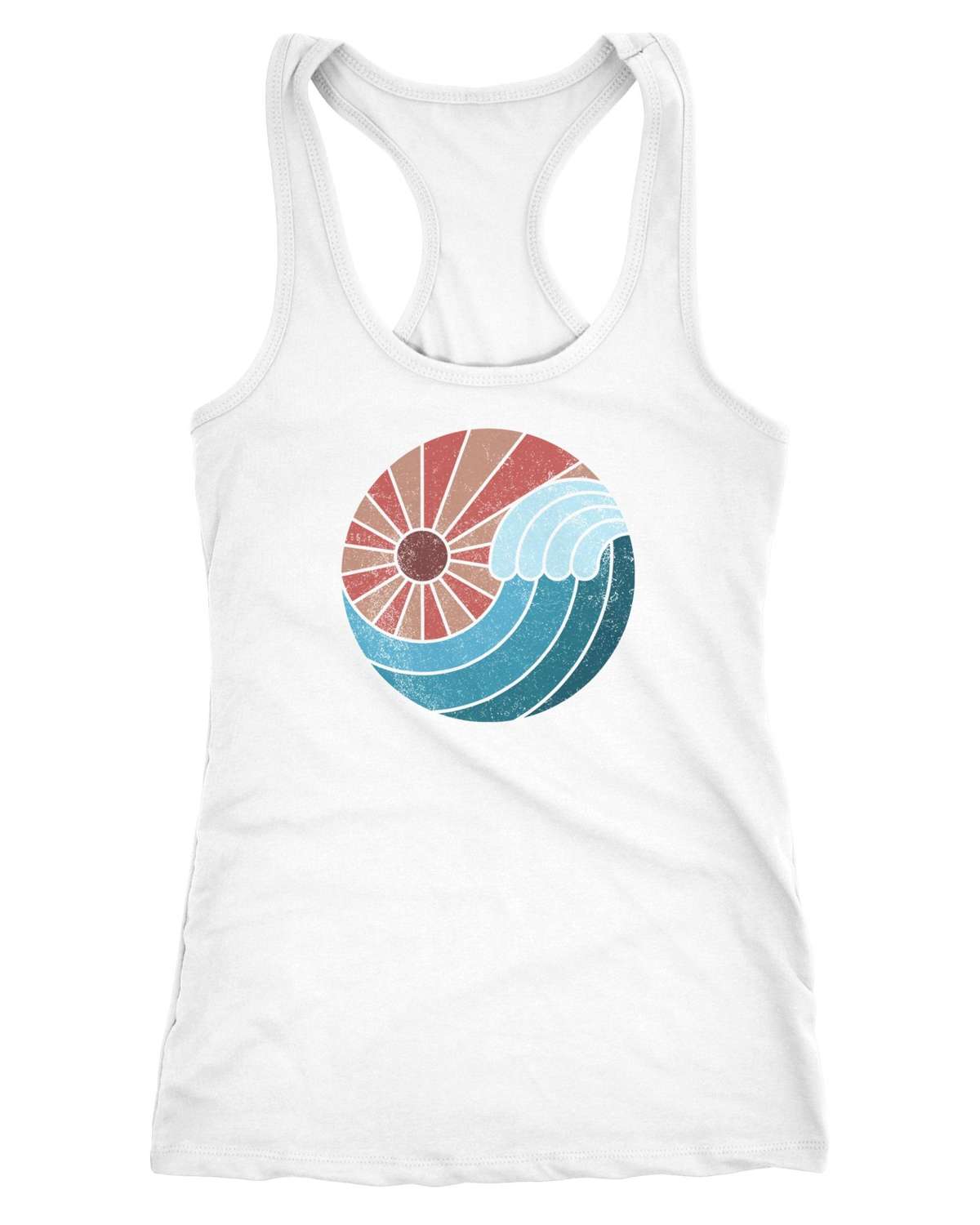 Майка женская безрукавка волна волна солнце летняя ретро винтажная рубашка с принтом Racerback ®